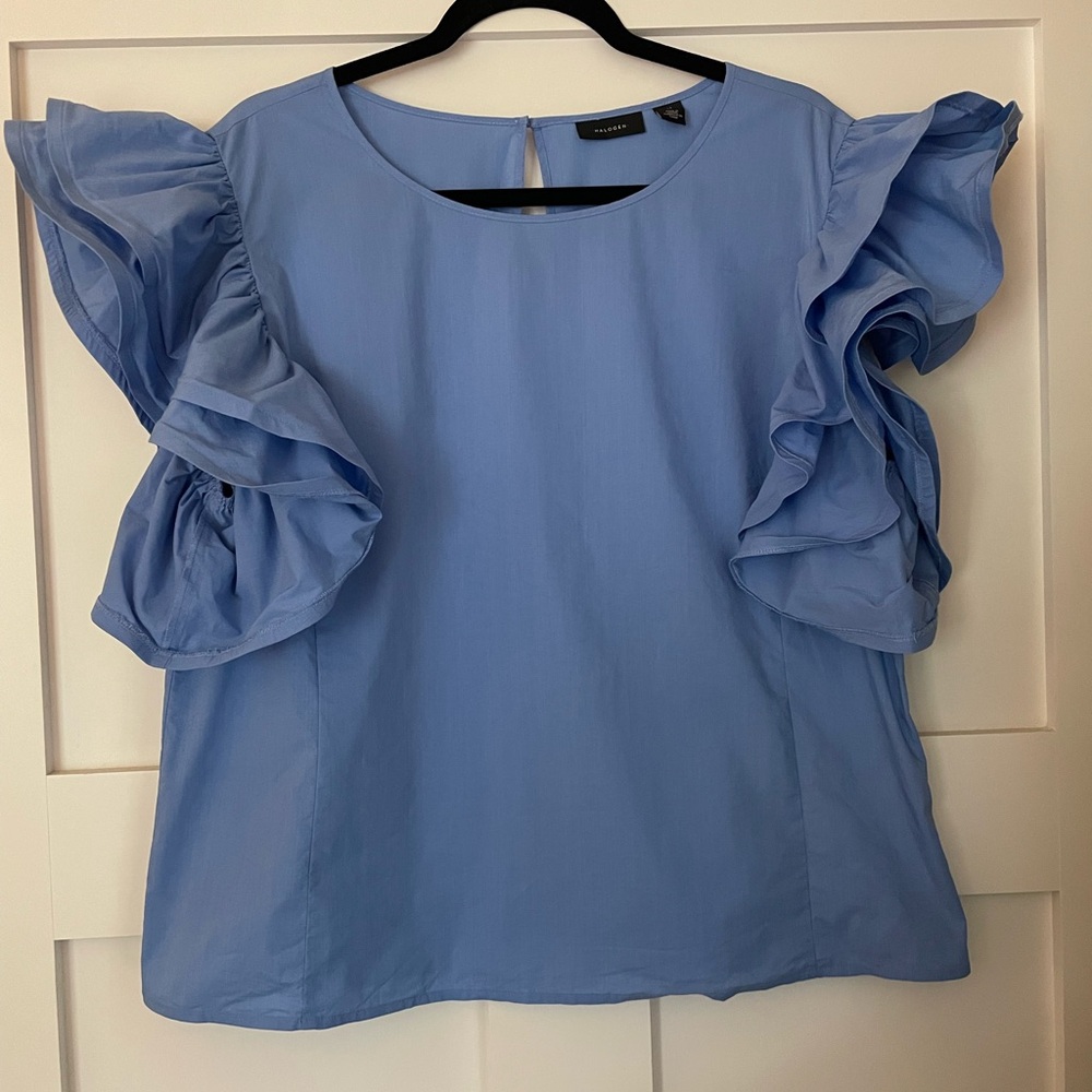 Halogen Light Blue Ruffle Sleeve Blouse